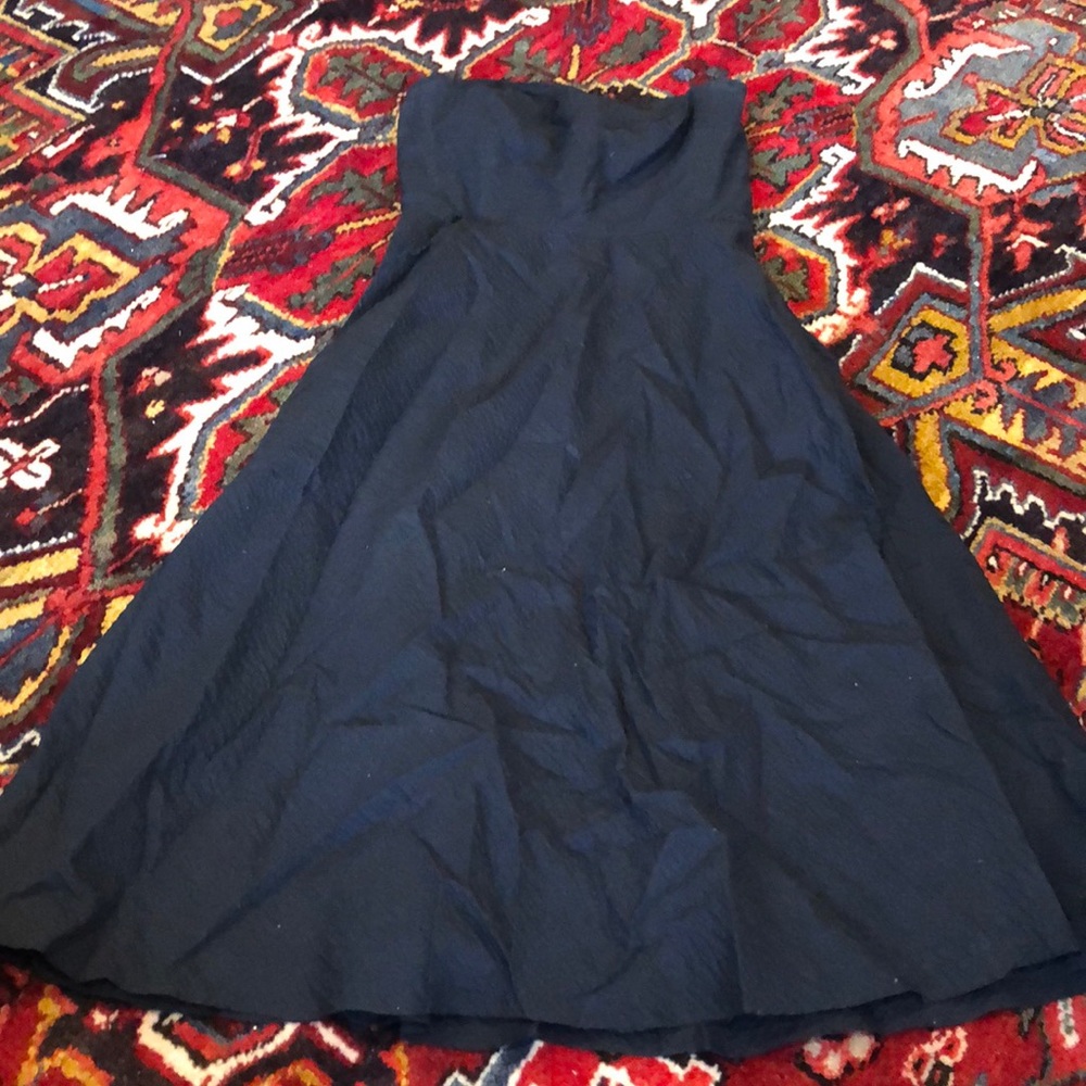JCrew Cotton Seersucker Black Strapless Dress